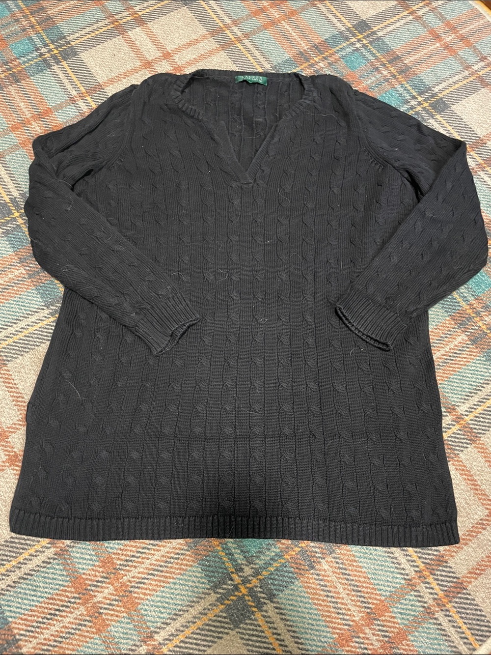 Lauren Ralph Lauren Black Cable-Knit V-Neck Sweater
